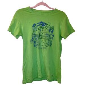 Life Is Good Womens Brat Green Lucky Dog Shirt Size Small